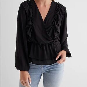 Express Women's Black Ruffle Wrap Peplum Blouse Size M. Never worn